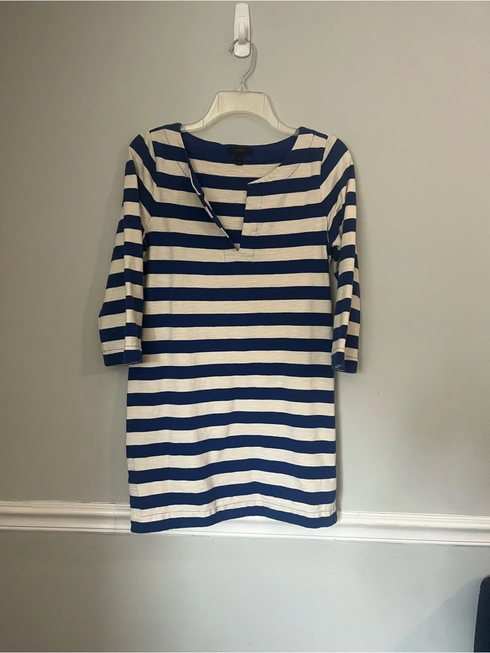 J. Crew Blue and White Striped Midi Dress